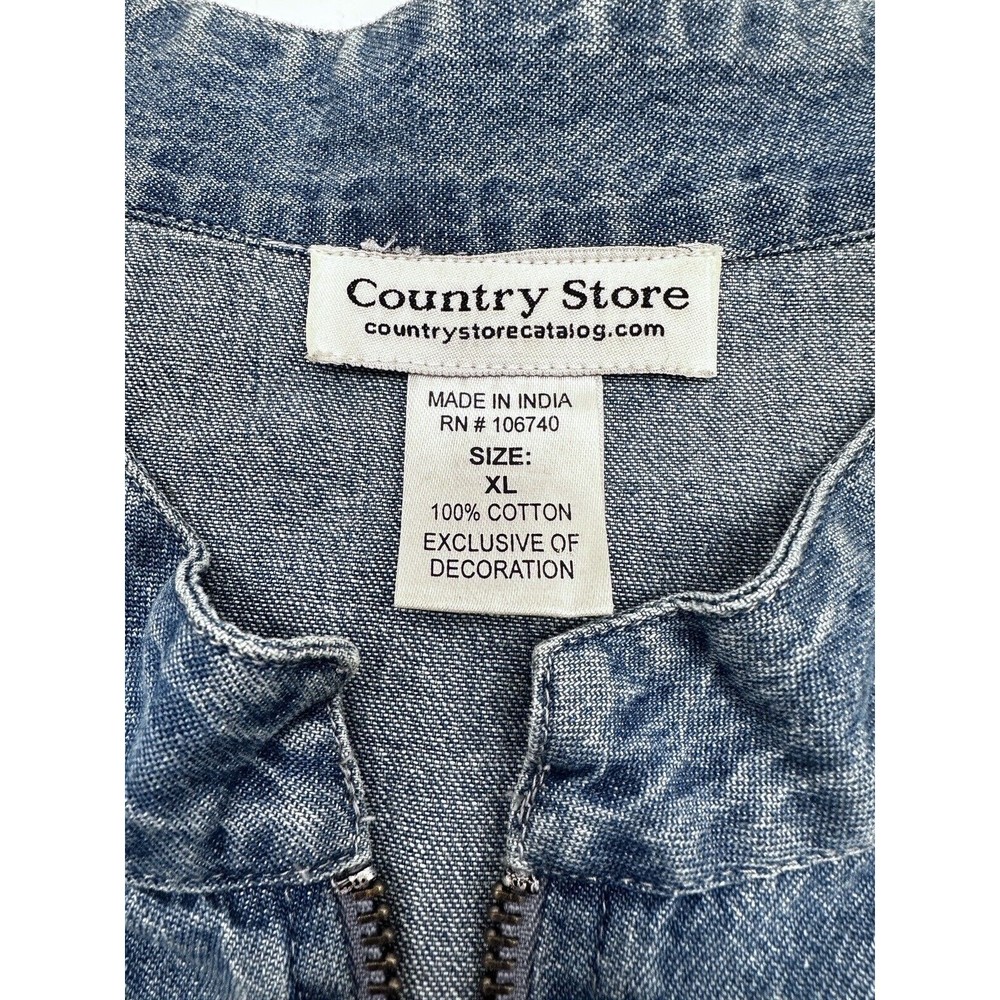 Country Stone Womens Plus Denim Vest XL Embroidered Flowers Relaxed Zipper - Picture 3 of 6